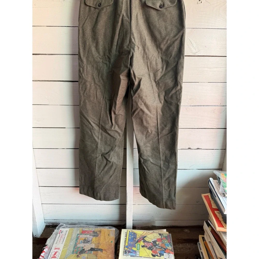 Vintage Military Wool Trousers Mens 32 Olive Drab Field Pants Straight Leg